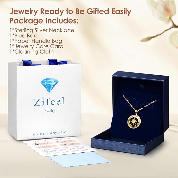 Compass Necklace Gifts for Women wife - S925 Sterling Silver Birthstone Necklaces for Women - Anniversary Birthday Gifts for Her Wife Girlfriend - Valentines Mom Mothers Day Christmas Gifts Jewelry for Women