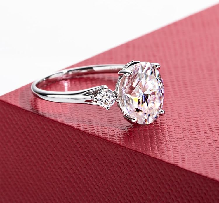 Solid 14K Gold 3.36ct Moissanite Three Stone Rings (3ct Center Stone), Round/Oval/Emerald Shape, Real Gold | D Color and Flawless Moissanite | Wedding Anniversary Ring