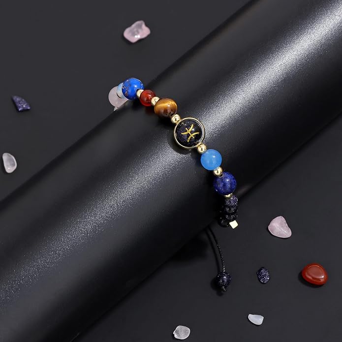 Zodiac Bracelets for Women Men,12 Constellations Healing Crystal Stone Beads Bracelet Birthday Zodiac Gifts Horoscope Spiritual Jewelry Bracelet Gifts