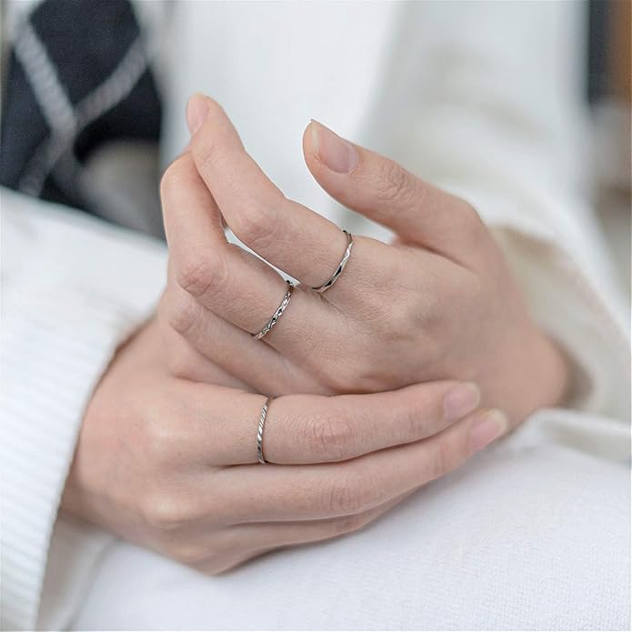 KAZITSAN 1mm 3pc Women Men Stainless Steel Rings fashion Plain Band Knuckle Stacking Midi Rings Silver/Rose Gold Wedding Band Comfort Fit