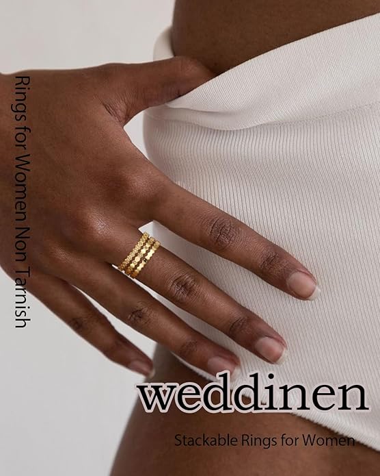 WEDDINEN Stackable Sterling Silver Rings for Women Non Tarnish Dainty 14K Gold Plated Stack Thin Rings Cubic Zirconia Thumb Ring Set Statement Wedding Bands Engagement Rings Jewelry Gifts Size 6-10