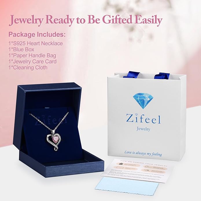 Birthday Gifts for Women Wife Infinity Heart Birthstone I Love You Necklace for Women S925 Sterling Silver Anniversary Wedding Gifts for Christmas Valentines Mothers Day Women's jewelry Diamond Pendant Necklaces Gift for Her Mom Daughter Grandma