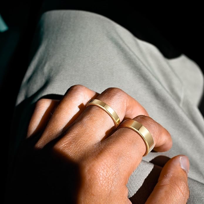 TRUMIUM 2mm 4mm 6mm Tungsten Rings for Women Men's Wedding Bands Gold Plated Beveled Edges Flat High Polished Comfort Fit Size 5-14