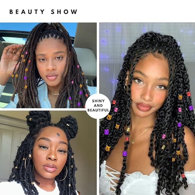 400pcs Hair Jewelry for Braids, Dreadlocks, Beads, Cuffs, Rings & Clips - Colorful Aluminum, Adjustable Metal Hair Accessories for Women & Girls (Multi-colored)