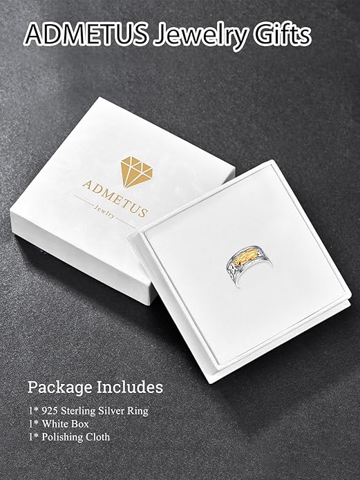 ADMETUS 925 Sterling Silver Feng Shui Rings Lucky Pixiu Band Rings for Men Fengshui Ring Jewelry Gifts for Men Rings Size 7-13