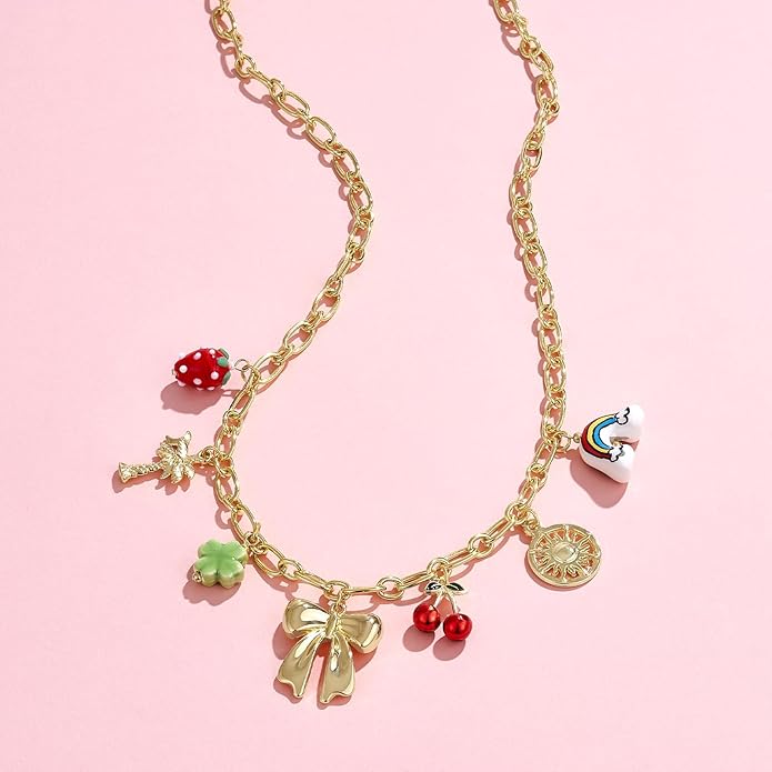 KissYan Charm Necklace for Women, 14K Gold Plated Heart Starfish Sun Pendant Fashion Link Chain Boho Summer Beach Jewelry Gifts