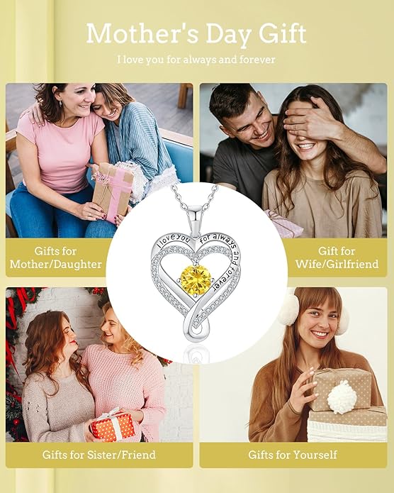 Jewelry for Women Wife Infinity Heart Birthstone I Love You Necklace S925 Anniversary Women Necklaces for Her Wife Birthday Gift Ideas, Birthday Present for Girlfriend Mom Daughter Sterling Silver