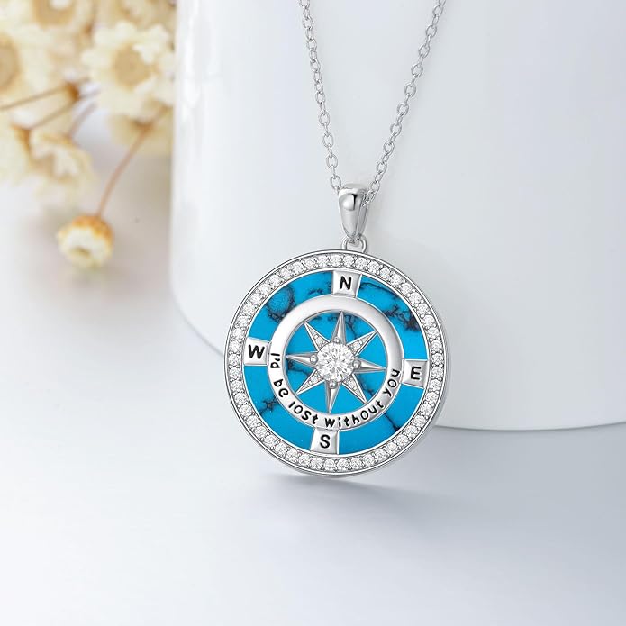 TOUPOP Compass Necklace for Women 925 Sterling Silver I'd be Lost without You Compass Pendant Birthstone Necklaces Anniversary Jewelry Birthday Gift for Girlfriend Wife Graduation Gifts for Her Daugthter