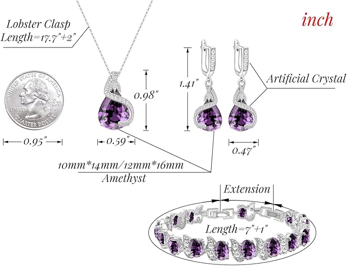 GZWHD Jewelry Set for Women Water Drop Cubic Zirconia Artificial Crystal Earrings Pendant Necklace Open Ring Tennis Bracelet Wedding Anniversary Birthday Engagement Gift for Bridesmaid Wife Girlfriend Friend