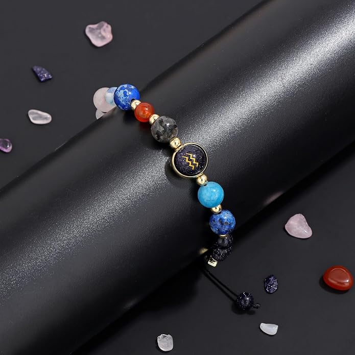 Zodiac Bracelets for Women Men,12 Constellations Healing Crystal Stone Beads Bracelet Birthday Zodiac Gifts Horoscope Spiritual Jewelry Bracelet Gifts