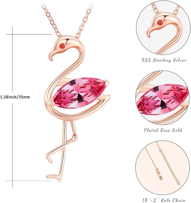 JUSTKIDSTOY Flamingo Necklace 925 Sterling Silver Animal Pendant with Cubic Zirconia Flamingo Bird Necklace Gifts for Women Wife Girlfriend