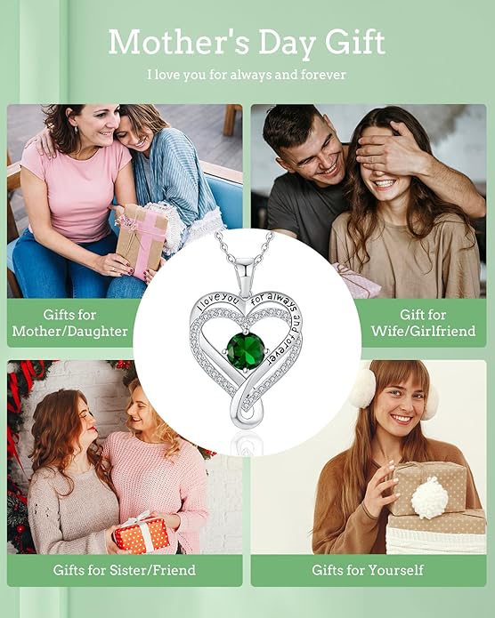 Jewelry for Women Wife Infinity Heart Birthstone I Love You Necklace S925 Anniversary Women Necklaces for Her Wife Birthday Gift Ideas, Birthday Present for Girlfriend Mom Daughter Sterling Silver
