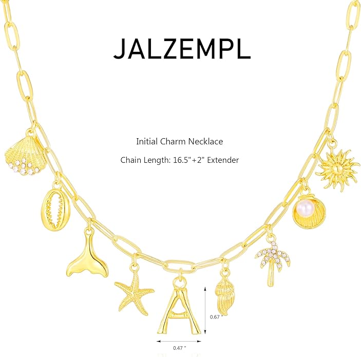 Initial Charm Necklace For Women Shell Letter Necklaces Gold Charms Pendant Boho Summer Seashell Beach 14k Starfish Surfer Jewelry Gifts