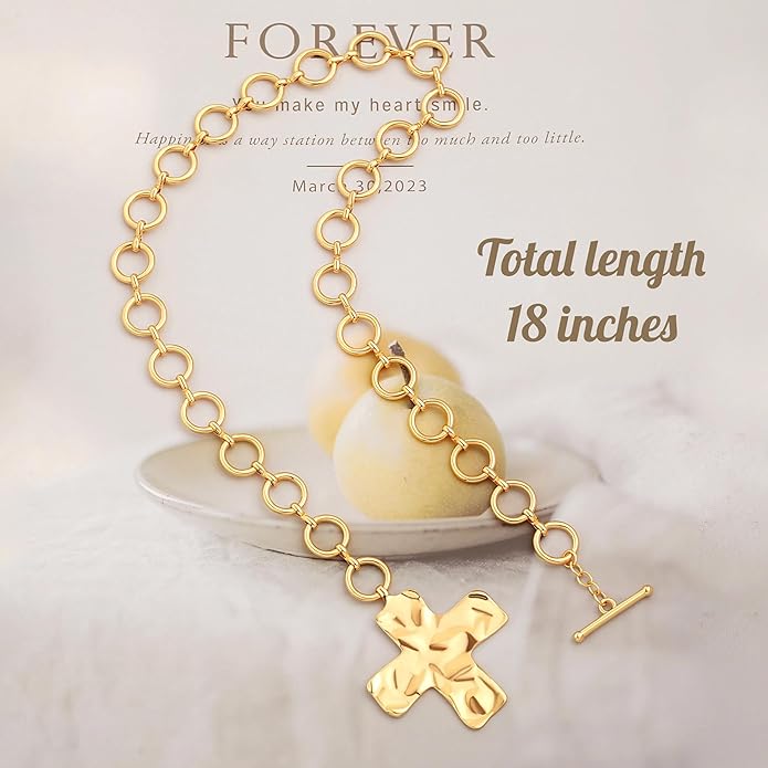 18k Gold Chain Link Necklace for Women, Baroque Pearl/Compass Pendant Necklace