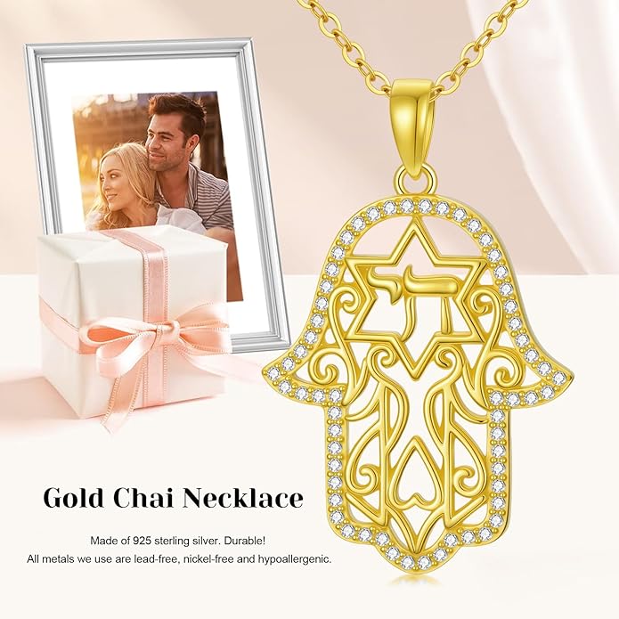 Hamsa Necklace 925 Sterling Silver Evil Eye/Lotus Flower/Star of David/Chai/Yin Yang Hamsa Hand Pendant Jewelry Hand of Fatima Gifts for Women