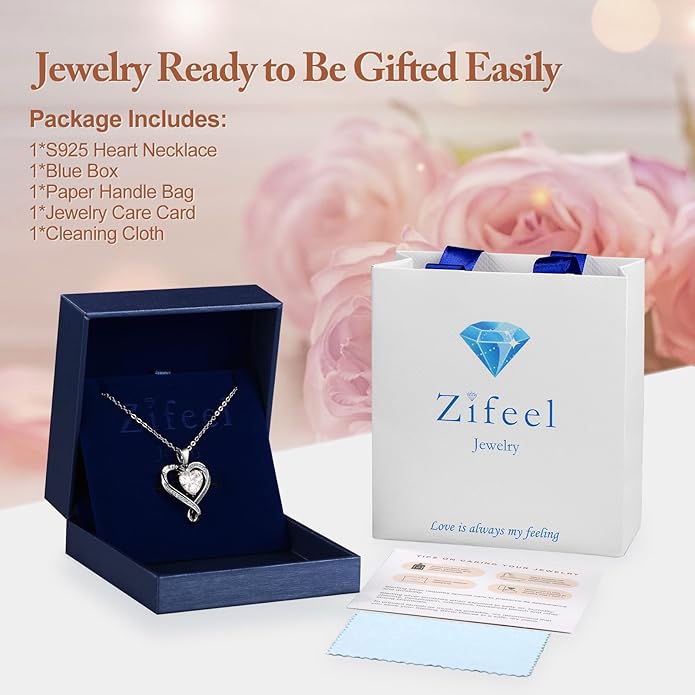 Birthday Gifts for Women Wife Infinity Heart Birthstone I Love You Necklace for Women S925 Sterling Silver Anniversary Wedding Gifts for Christmas Valentines Mothers Day Women's jewelry Diamond Pendant Necklaces Gift for Her Mom Daughter Grandma