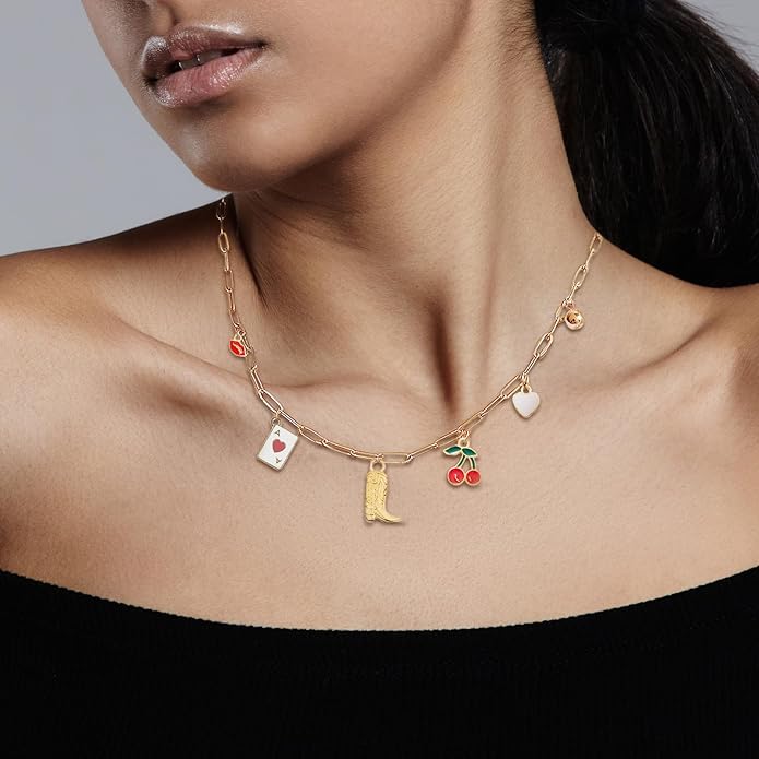 Choistily Charm Necklace Dainty Gold Western Outfit Beach Jewelry for Women Trendy Cowgirl Accessories for Women Gold Bow Sea Shell Pendant Necklace Preppy Stuff Summer Jewelry 2025
