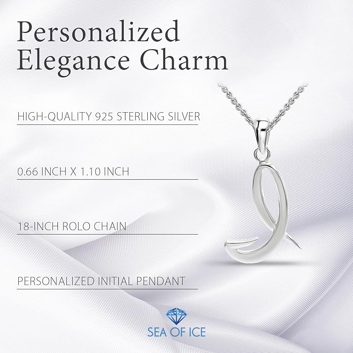 SEA OF ICE Letter Initial Necklace, Alphabet Letter Pendant Necklace, Sterling Silver, Gold, Rose Gold Necklace for Women, Elegant Initial Necklaces, Personalized Custom Women's Necklaces