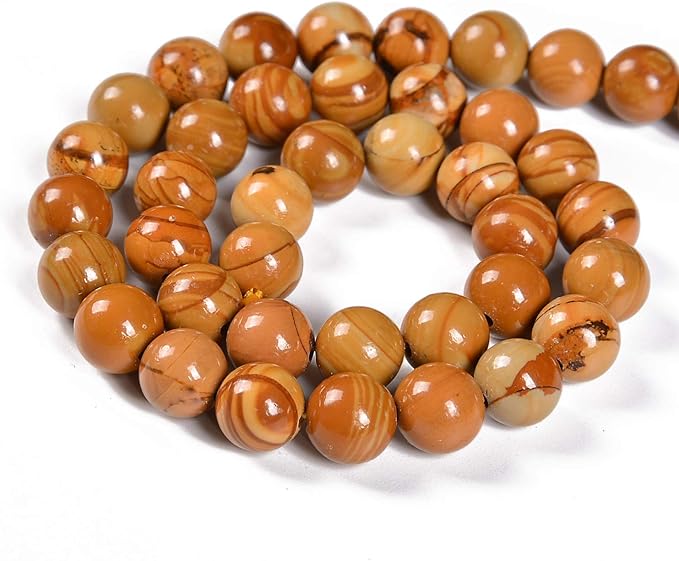 36pcs 10mm Natural Woodgrain Jasper Gemstone Round Spacer Loose Stone Beads for Jewelry Making 15.5" 1 Strand (Woodgrain Jasper, 10mm 36Beads)
