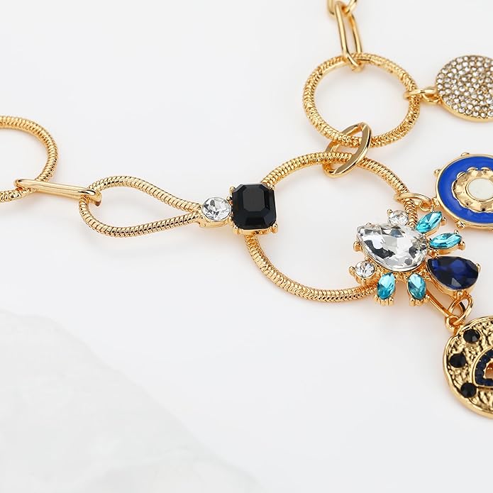 Charm Necklace for Women Gold Evil Eye Sun Moon Flower Coin Pendant Necklace Dainty Paperclip Chain Vintage Luck Amulet Choker Necklaces Celestial Jewelry Gift