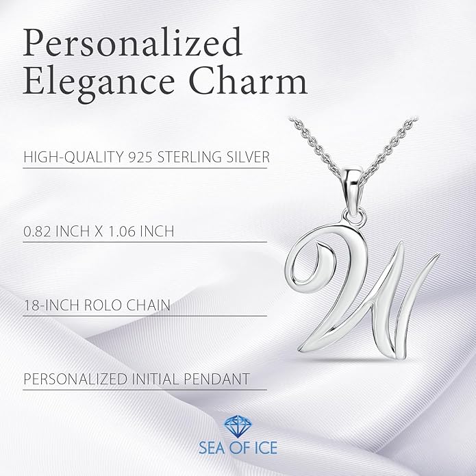 SEA OF ICE Letter Initial Necklace, Alphabet Letter Pendant Necklace, Sterling Silver, Gold, Rose Gold Necklace for Women, Elegant Initial Necklaces, Personalized Custom Women's Necklaces