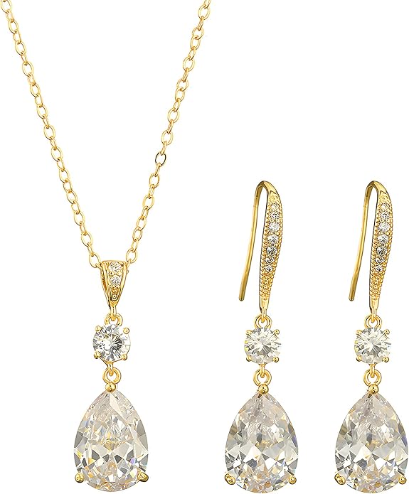 Drop Dangle Earrings for Women, Pear Cut Cubic Zirconia Long Teardrop Wedding Bridal Earrings, Silver Rose Gold Plated Copper Brass Micro Inlay CZ Gorgeous Plain Simple Fine Jewelry Gifts Box