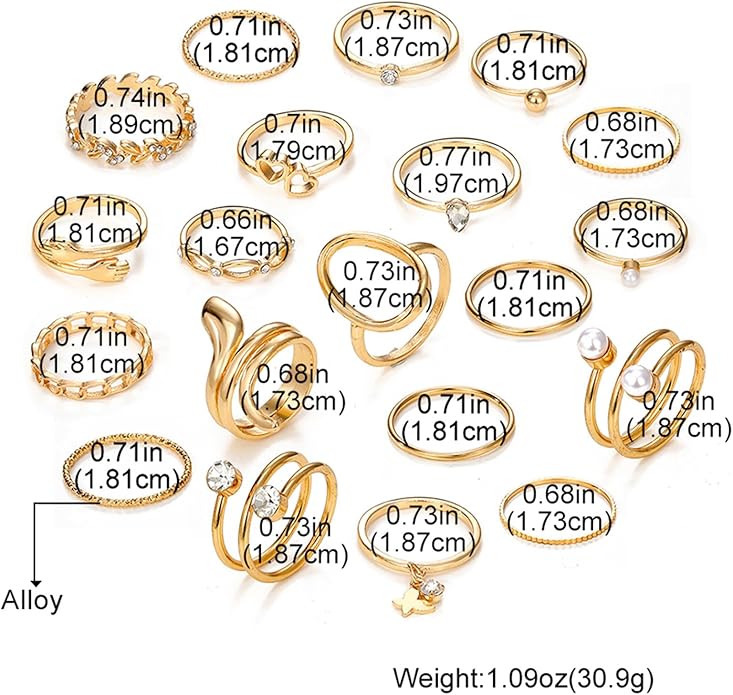 IFKM 51 Pcs Gold Knuckle Rings Set For Women Girls Vintage Stackable Joint Finger Midi Rings Dainty Cubic Zirconia Crystal Simple Twist Hollow Cute Rings Pack Jewelry Gift