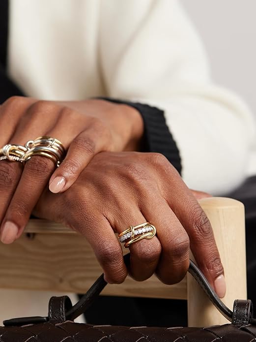 TLY Stackable Gold Rings for Women Non Tarnish 18K Gold Plated Interlocking Ring Stack Set Gold Silver Mixed Metal Statement Rings Dainty Cubic Zirconia CZ Fashion Connected Band Thumb Ring Size 4-11 Jewelry Gift for Women