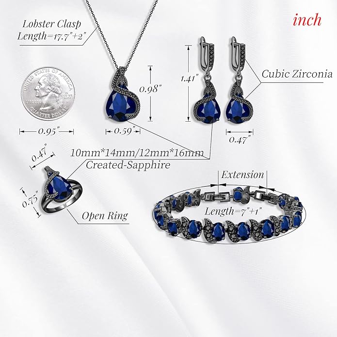 GZWHD Jewelry Set for Women Water Drop Cubic Zirconia Artificial Crystal Earrings Pendant Necklace Open Ring Tennis Bracelet Wedding Anniversary Birthday Engagement Gift for Bridesmaid Wife Girlfriend Friend