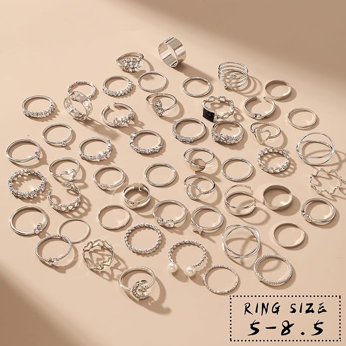 IFKM 51 Pcs Gold Knuckle Rings Set For Women Girls Vintage Stackable Joint Finger Midi Rings Dainty Cubic Zirconia Crystal Simple Twist Hollow Cute Rings Pack Jewelry Gift