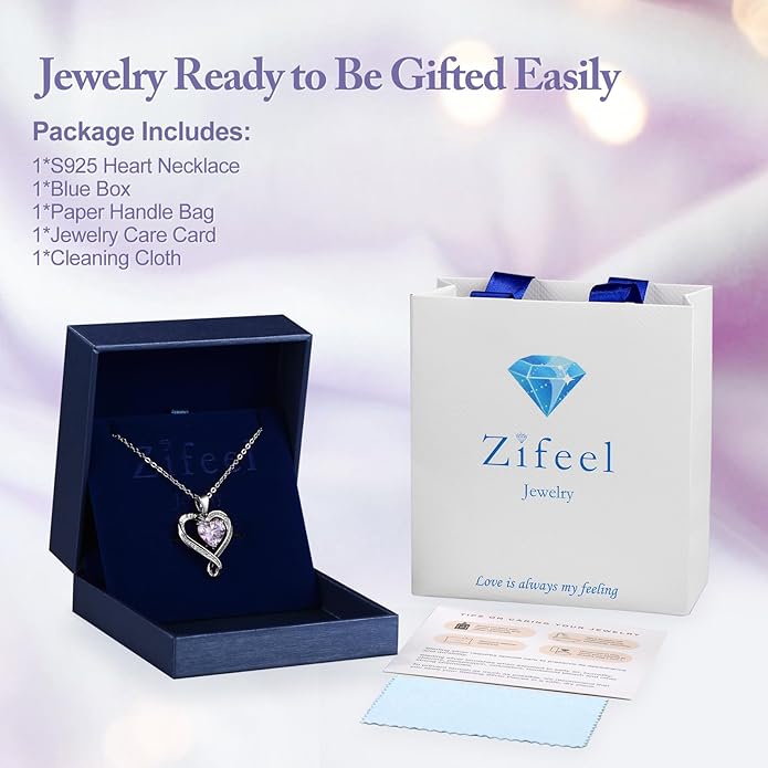 Birthday Gifts for Women Wife Infinity Heart Birthstone I Love You Necklace for Women S925 Sterling Silver Anniversary Wedding Gifts for Christmas Valentines Mothers Day Women's jewelry Diamond Pendant Necklaces Gift for Her Mom Daughter Grandma