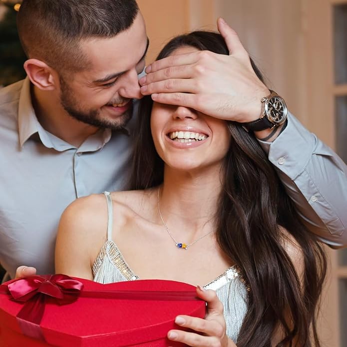 Iefil Double Birthstone Necklace for Women - 0.8CT 925 Sterling Silver Birthstone Necklace, Gifts for Her Wife Girlfriend Mom