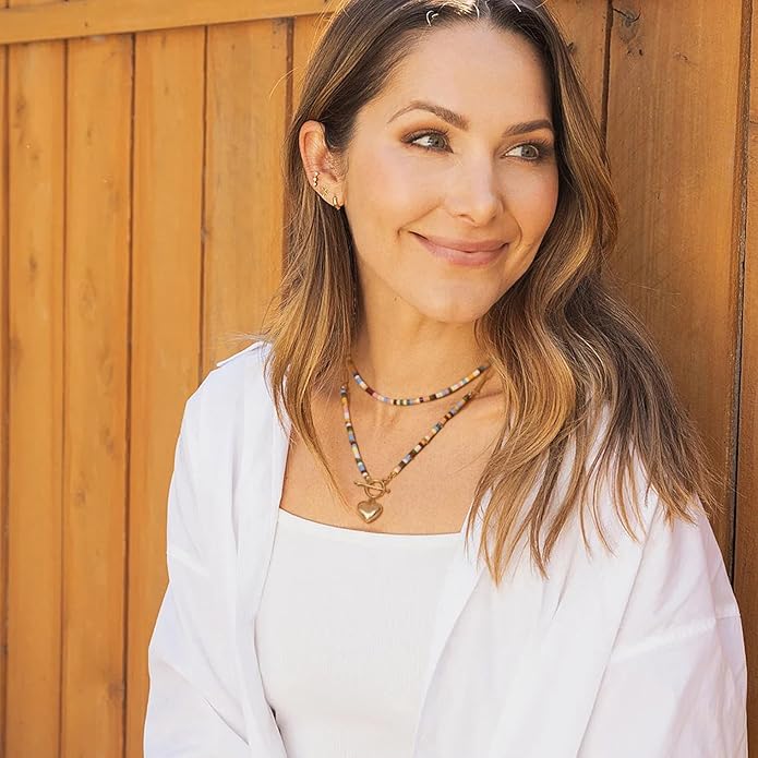 18k Gold Chain Link Necklace for Women, Baroque Pearl/Compass Pendant Necklace