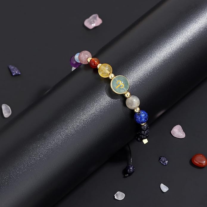 Zodiac Bracelets for Women Men,12 Constellations Healing Crystal Stone Beads Bracelet Birthday Zodiac Gifts Horoscope Spiritual Jewelry Bracelet Gifts