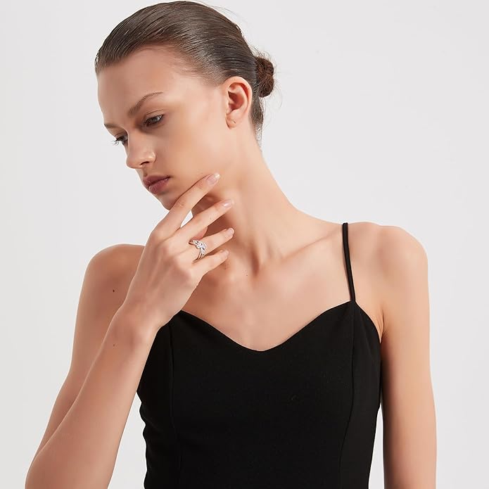 THELANDA Genuine Moissanite or Simulated Diamond Bubble Cocktail Split Interlaced Vine Shank Fashion Anniversary Promise Ring Wedding Band