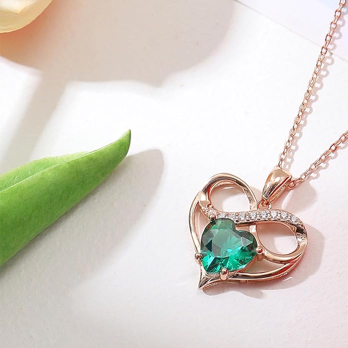 Rose Gold Birthstone Necklaces Heart Birthstone Pendant Necklaces For Women Valentine's Day Mother's Day Anniversary Christmas Gifts