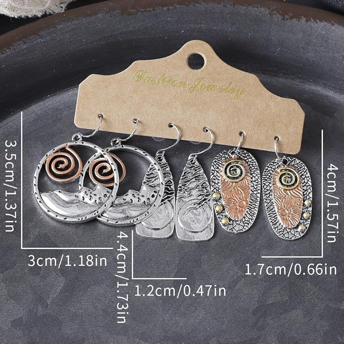 12 Pairs Vintage Geometric Druse Crystal Drop Dangle Earrings Ethnic Style Vintage Boho Jewelry Waterdrop Earrings Jewelry Set for Women