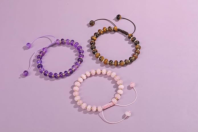 PESOENTH Healing Crystal Gemstone Colorful Beaded Bracelets for Women,Natural Chakra Stone Summer Surfer Beach Boho Bracelet jewelry Gifts for Women Ladies