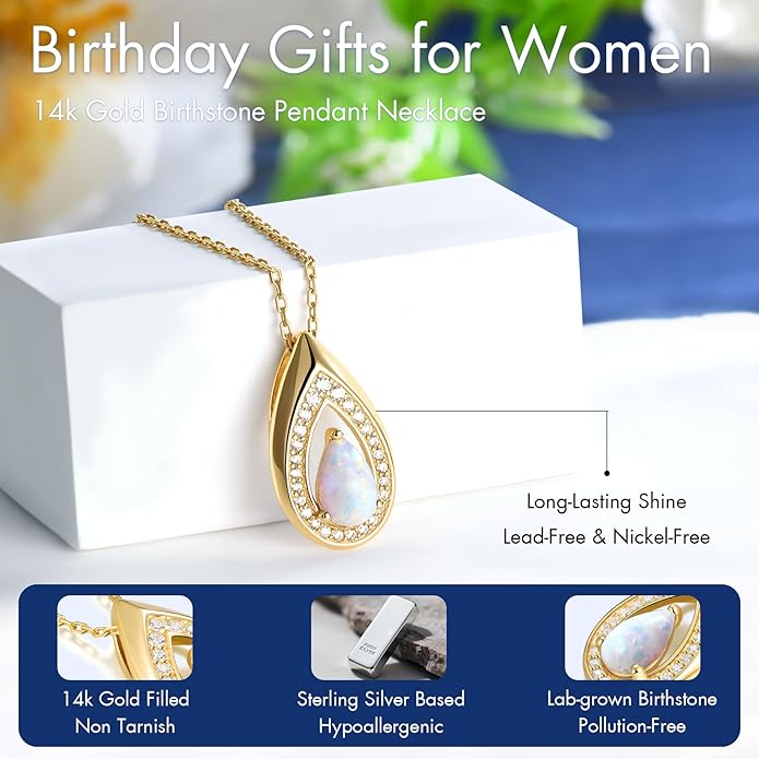 Kstyle 14K Gold Lab-Grown Moissanite/Emerald/Birthstone Pendant Necklaces for Women, Wife Girlfriend Daughter Mom Grandma Gifts, Dainty Birthday Jewelry for Her (925 Sterling Silver Base) Non Tarnish