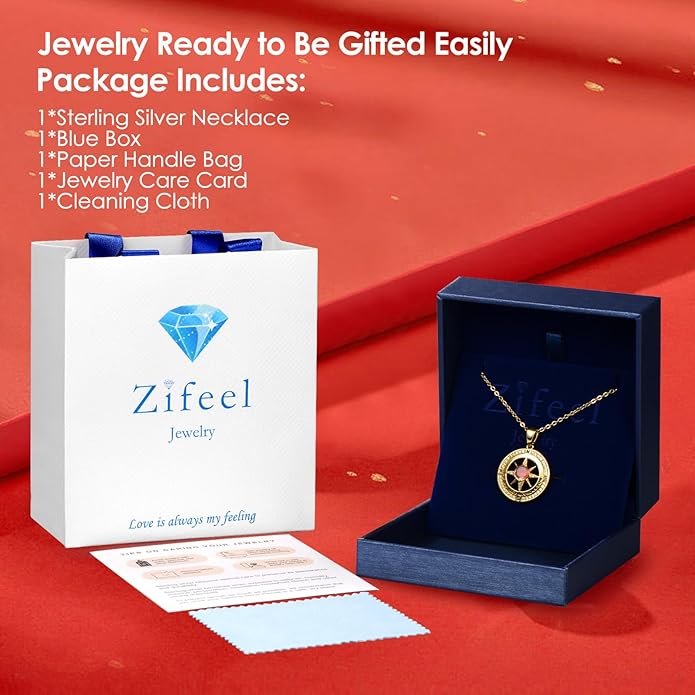 Compass Necklace Gifts for Women wife - S925 Sterling Silver Birthstone Necklaces for Women - Anniversary Birthday Gifts for Her Wife Girlfriend - Valentines Mom Mothers Day Christmas Gifts Jewelry for Women