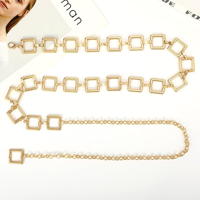 WHIPPY Metal Waist Chain Belt Women Adjustable Body Link Belts Ladies Fashion Chain for Jeans Dress