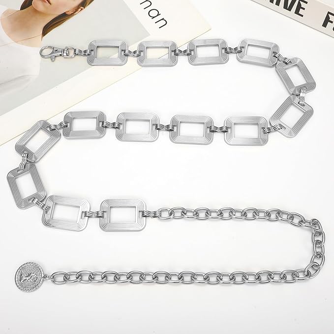 WHIPPY Metal Waist Chain Belt Women Adjustable Body Link Belts Ladies Fashion Chain for Jeans Dress