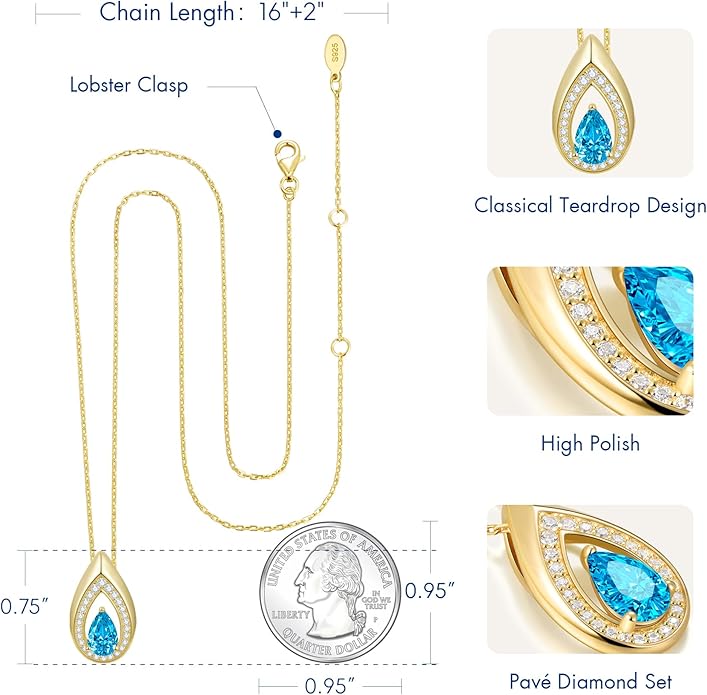 Kstyle 14K Gold Lab-Grown Moissanite/Emerald/Birthstone Pendant Necklaces for Women, Wife Girlfriend Daughter Mom Grandma Gifts, Dainty Birthday Jewelry for Her (925 Sterling Silver Base) Non Tarnish