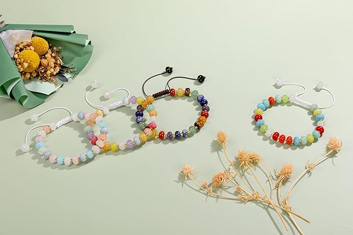 PESOENTH Healing Crystal Gemstone Colorful Beaded Bracelets for Women,Natural Chakra Stone Summer Surfer Beach Boho Bracelet jewelry Gifts for Women Ladies