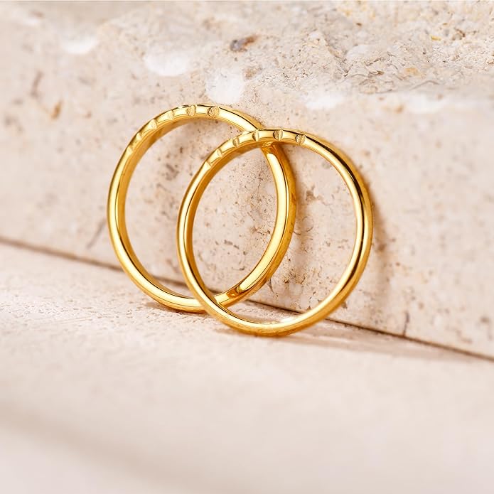 NOKMIT 1.5mm 14K Gold Filled Slim Signet Rings Thin Croissant Pinky Ring for Women Girls Dainty Gold Twisted Stacking Statement Flat Ribbed Plain Band Comfort Fit Size 4 to 10