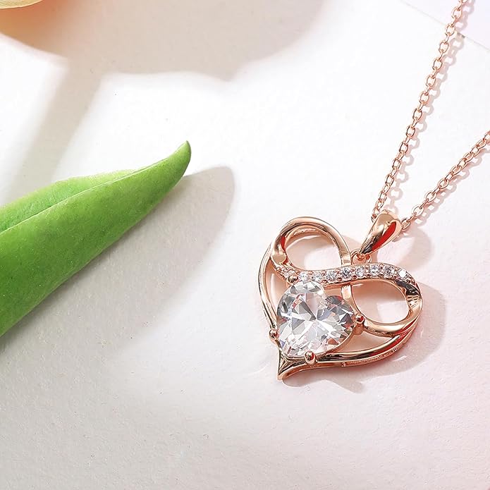 Rose Gold Birthstone Necklaces Heart Birthstone Pendant Necklaces For Women Valentine's Day Mother's Day Anniversary Christmas Gifts