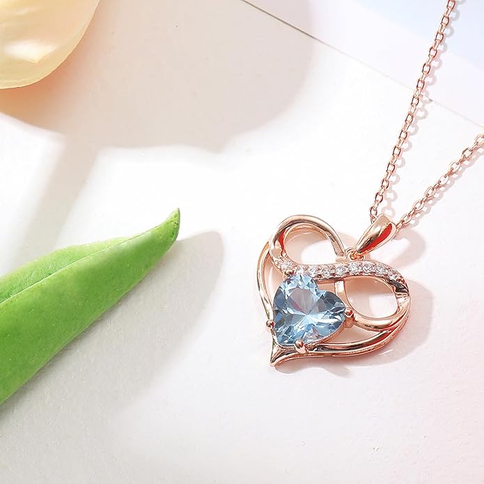 Rose Gold Birthstone Necklaces Heart Birthstone Pendant Necklaces For Women Valentine's Day Mother's Day Anniversary Christmas Gifts