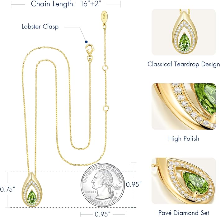 Kstyle 14K Gold Lab-Grown Moissanite/Emerald/Birthstone Pendant Necklaces for Women, Wife Girlfriend Daughter Mom Grandma Gifts, Dainty Birthday Jewelry for Her (925 Sterling Silver Base) Non Tarnish
