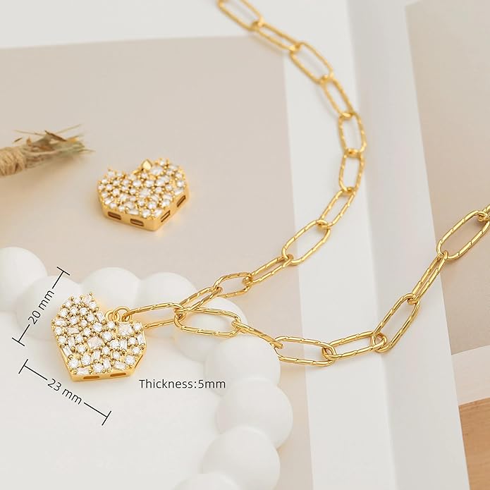 18k Gold Chain Link Necklace for Women, Baroque Pearl/Compass Pendant Necklace