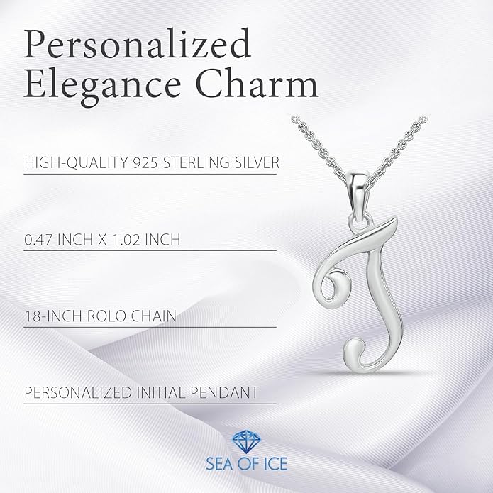 SEA OF ICE Letter Initial Necklace, Alphabet Letter Pendant Necklace, Sterling Silver, Gold, Rose Gold Necklace for Women, Elegant Initial Necklaces, Personalized Custom Women's Necklaces